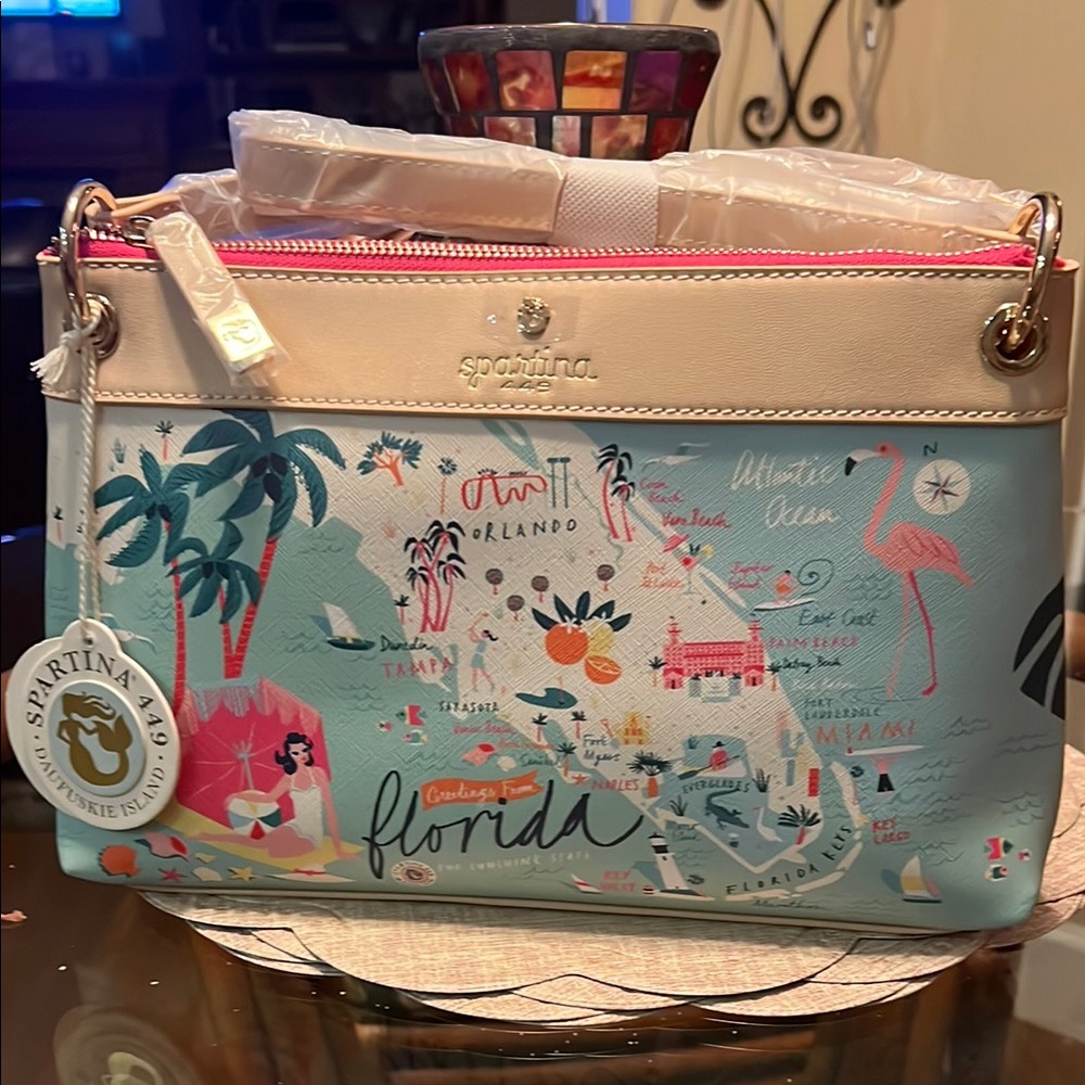 Spartina 449 Florida Map Print Bag - Cream and Blue